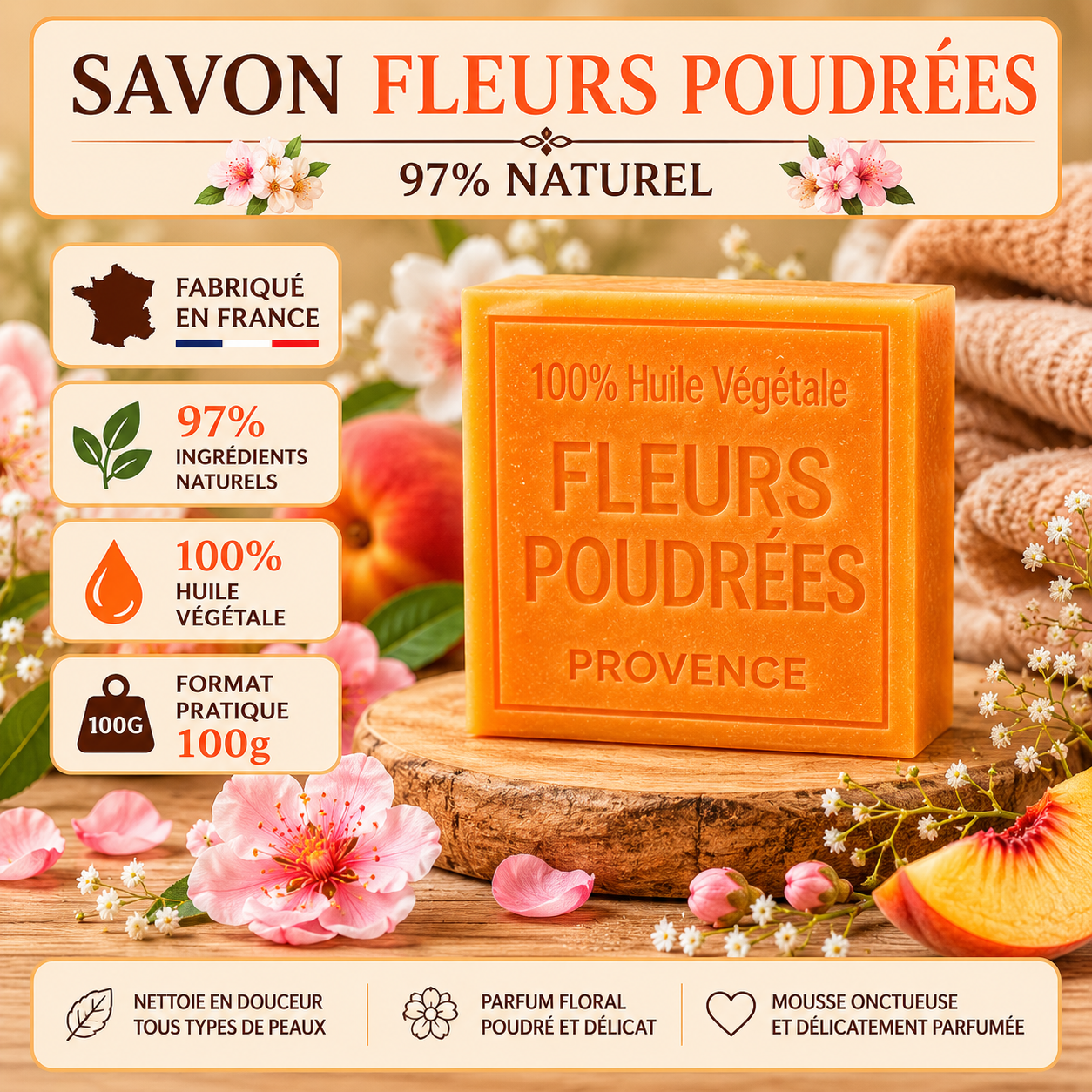 Savon Fleurs poudrées 100g - Artisanal parfum de Grasse