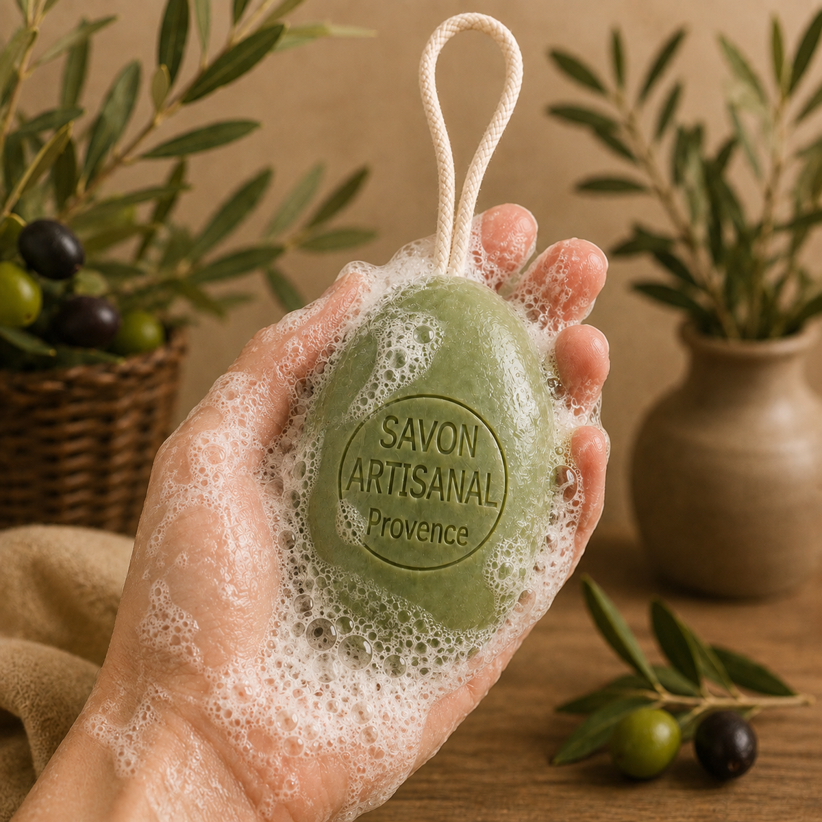 Savon Figue Olive sur corde 200g – Savon artisanal parfum de Grasse