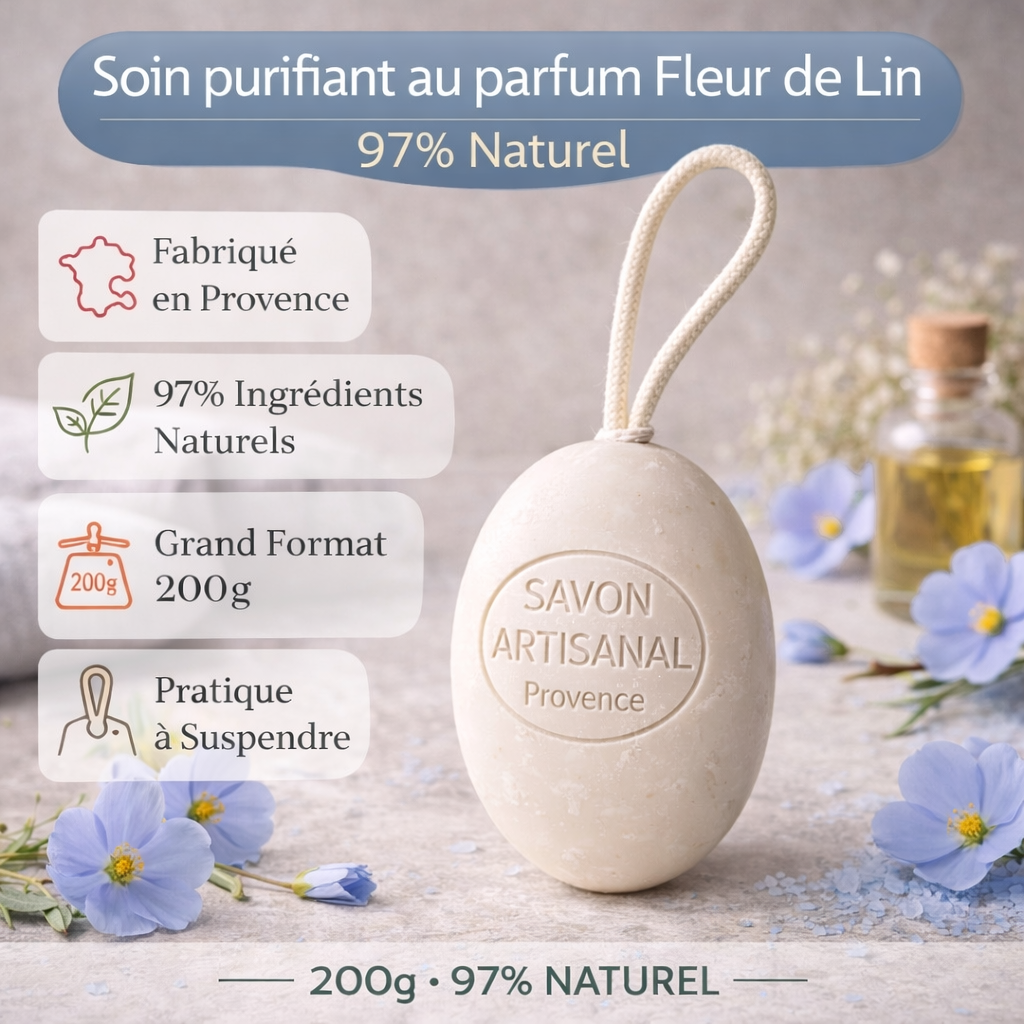 Savon Fleur de lin sur corde 200g – Savon artisanal parfum de Grasse