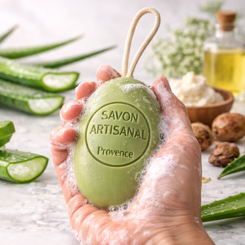 Savon Aloé Véra Karité sur corde 200g – Savon artisanal parfum de Grasse