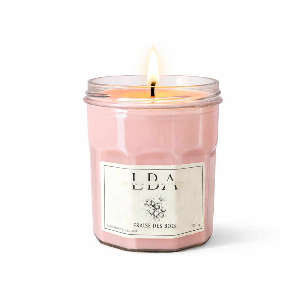 Bougie artisanale Fraise des bois – Cire végétale – Collection Gourmande