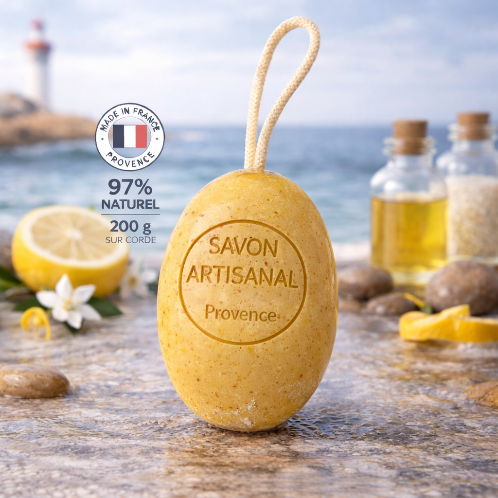 Savon Yuzu, Gingembre avec exfoliant écorce de citron 200g - Savon artisanal parfum de Grasse
