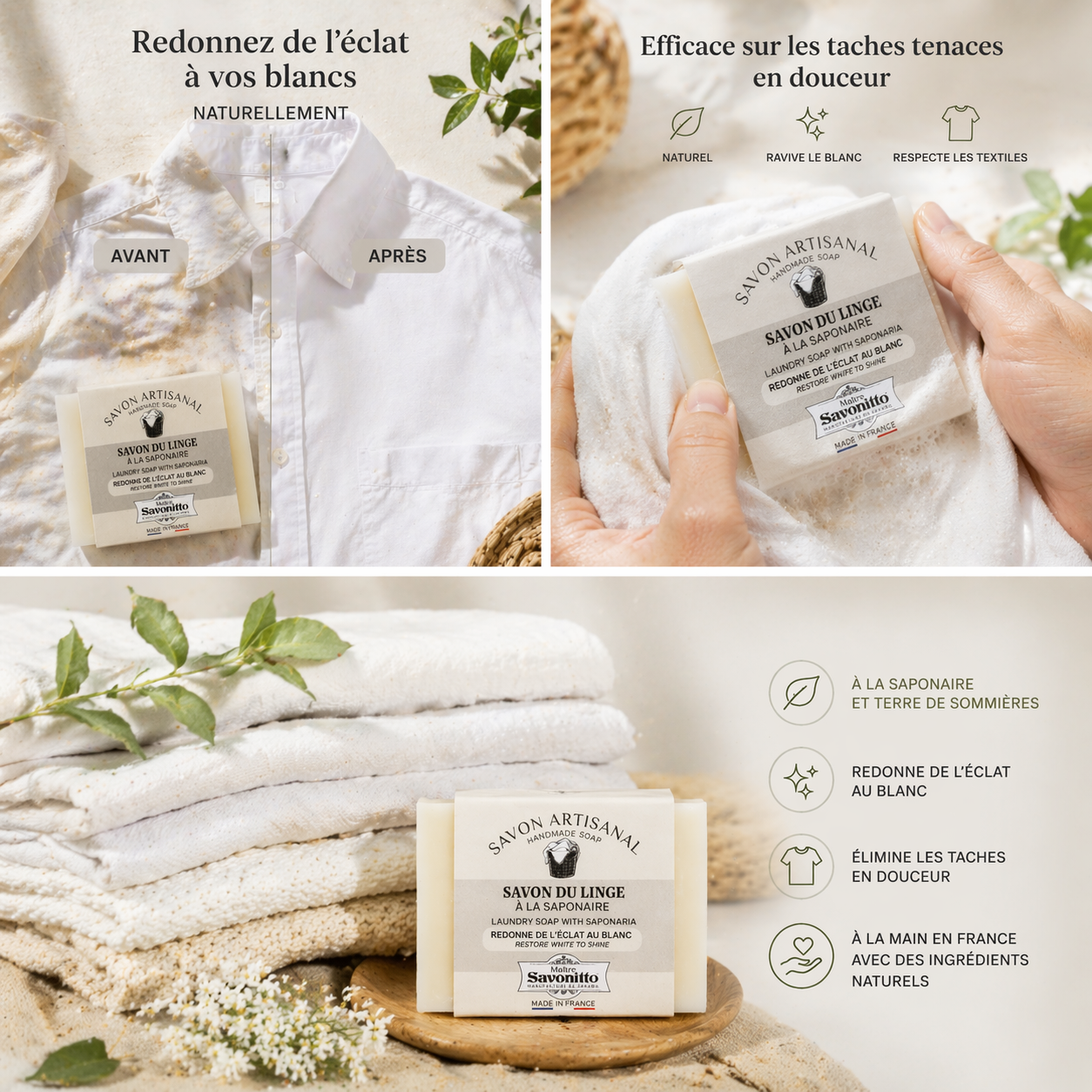 Savon du linge à la Saponaire 100g – Savon détachant naturel pour textiles