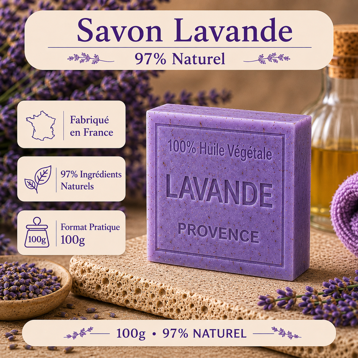 Savon Lavande exfoliant 100g - Artisanal parfum de Grasse