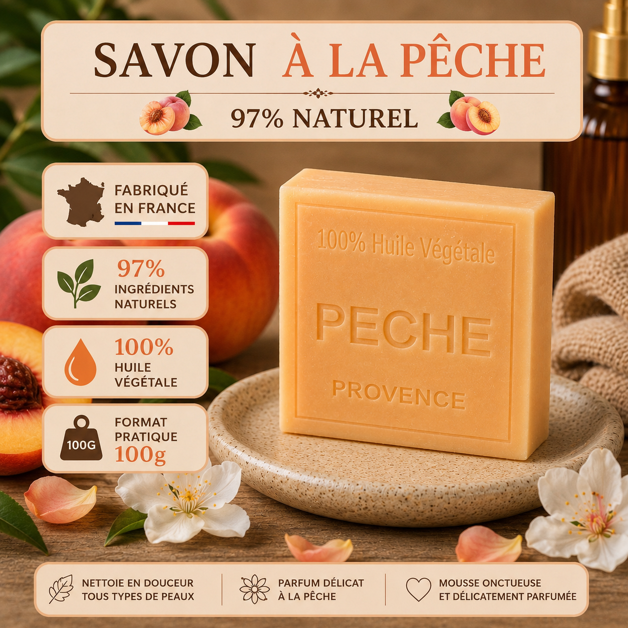 Savon Pêche 100g - Artisanal parfum de Grasse