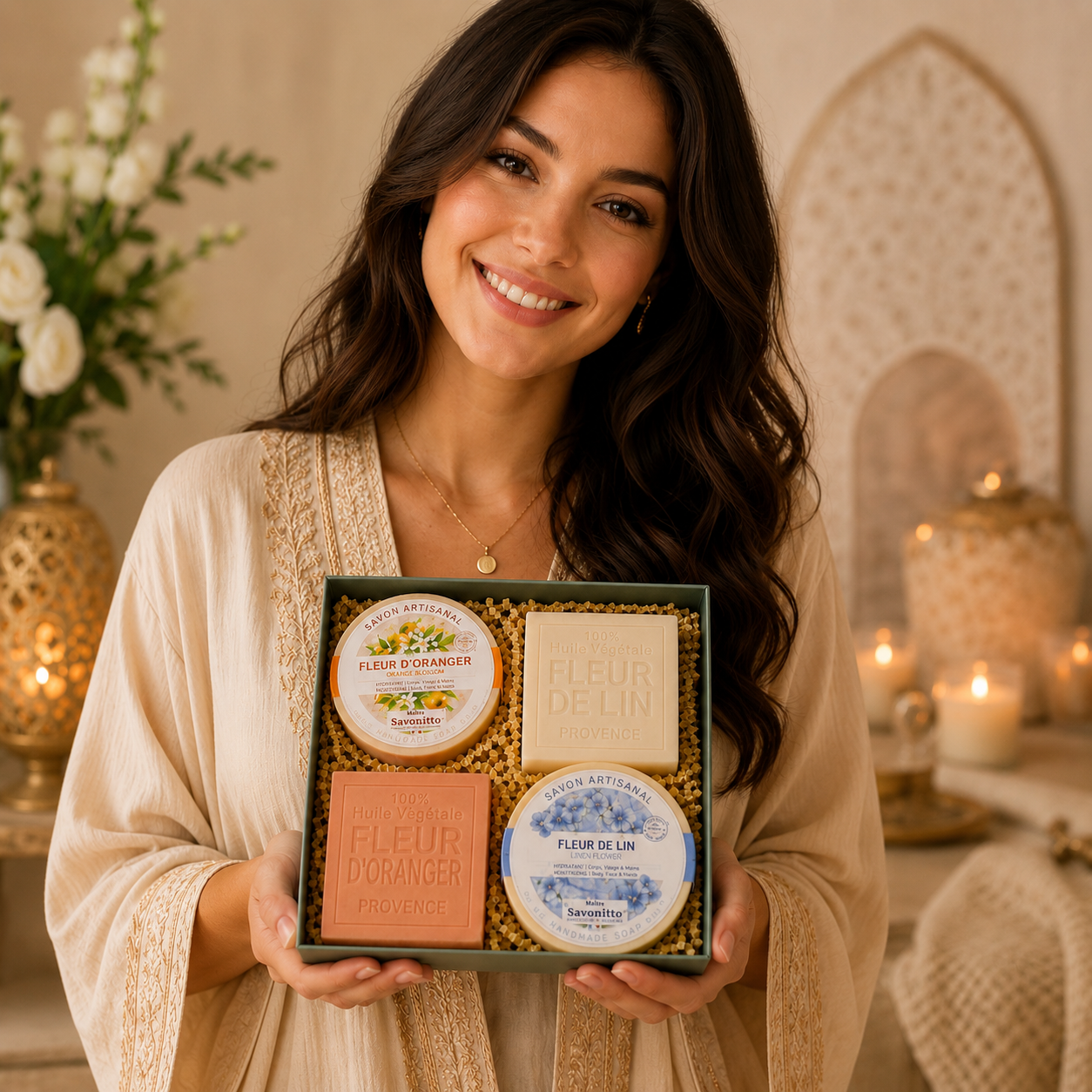 Coffret Fleur de Lin & Fleur d’Oranger – Savons Artisanaux 4x100g