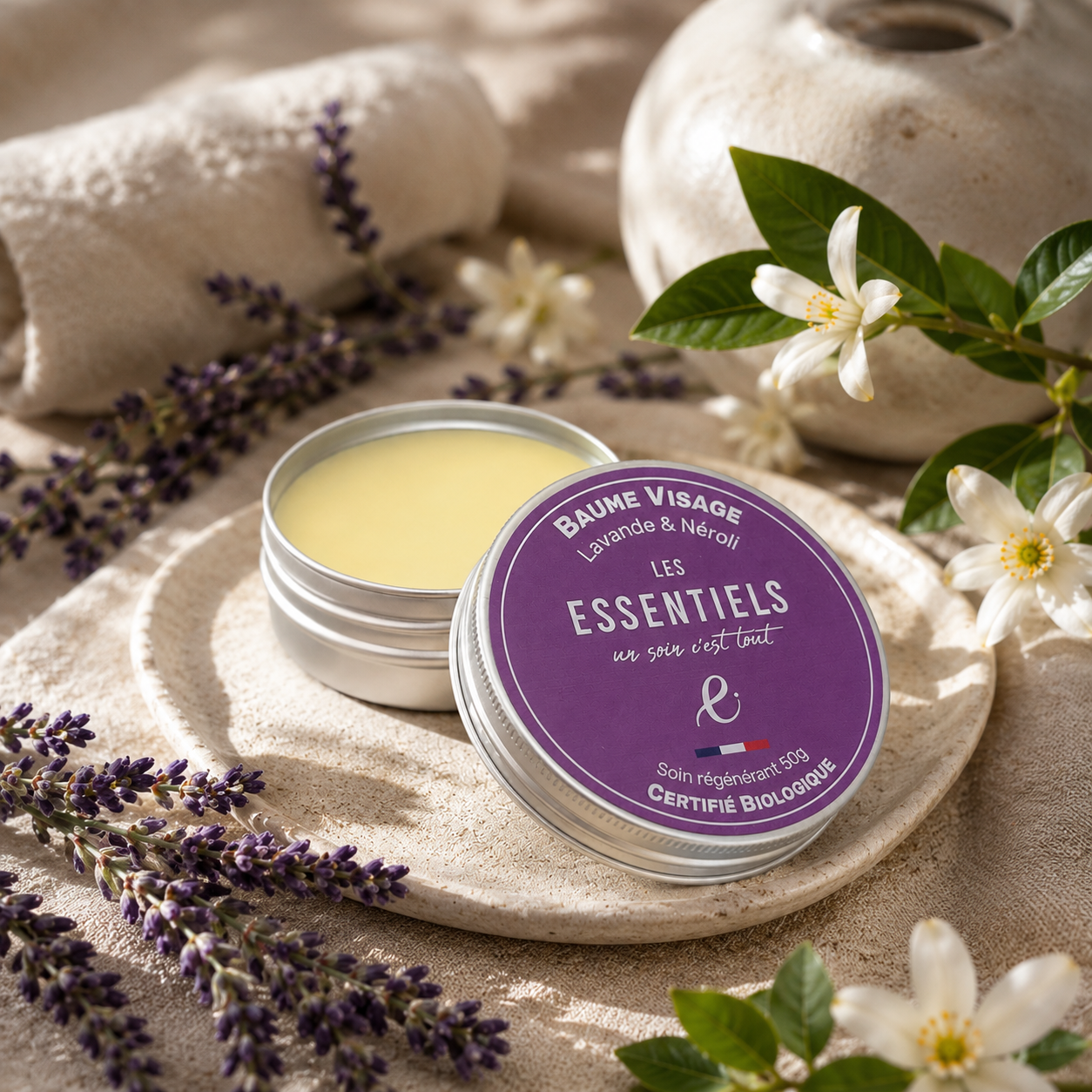 Baume Visage Régénérant Lavande & Néroli 50g – Soin Hydratant Naturel & Apaisant certifié Bio