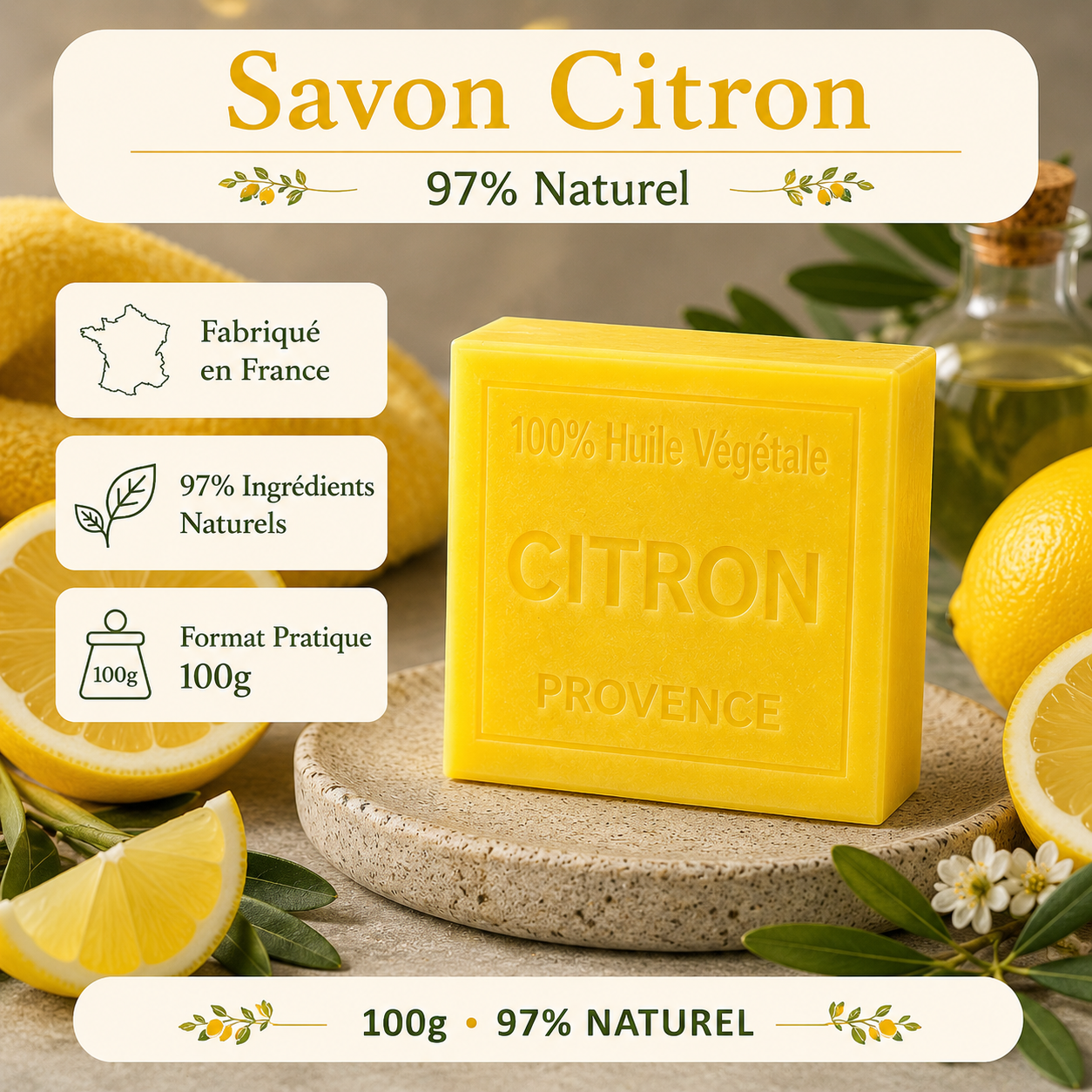 Savon Citron 100g - Artisanal parfum de Grasse