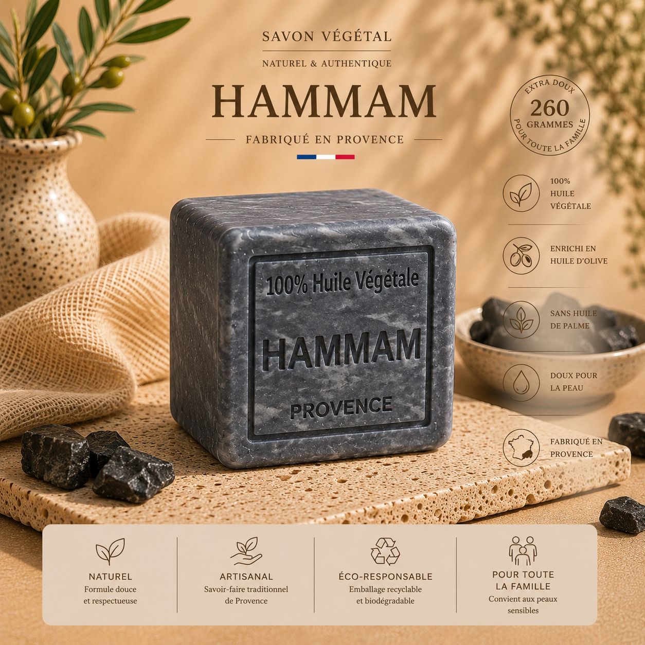 Savon Hammam 260g - Artisanal parfum de Grasse