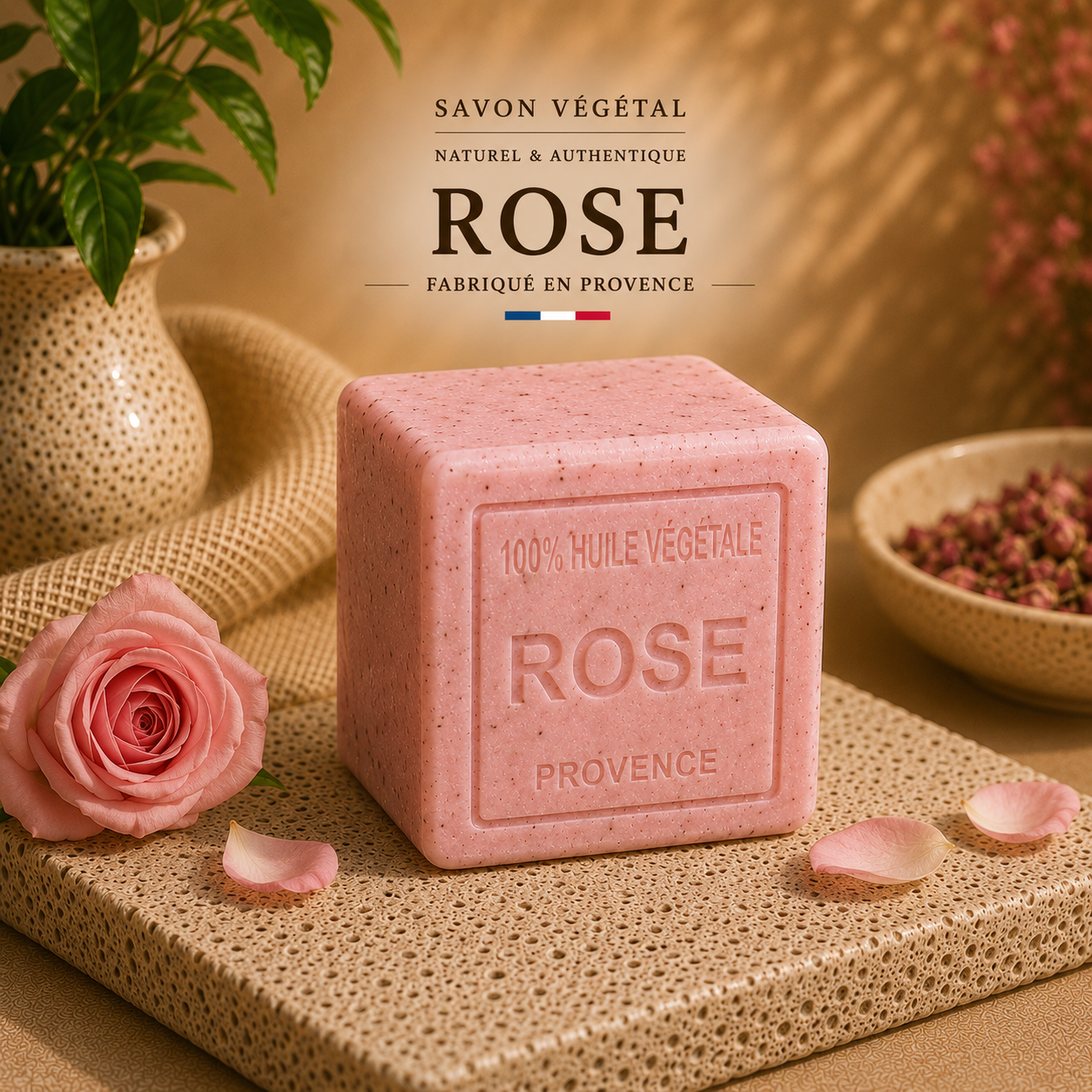 Savon Rose exfoliant 260g - Artisanal parfum de Grasse